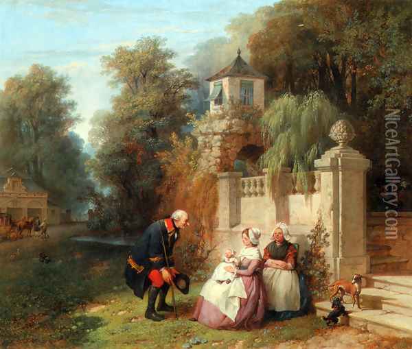 Receiving her First Visitor Oil Painting - Jean-Baptiste Madou