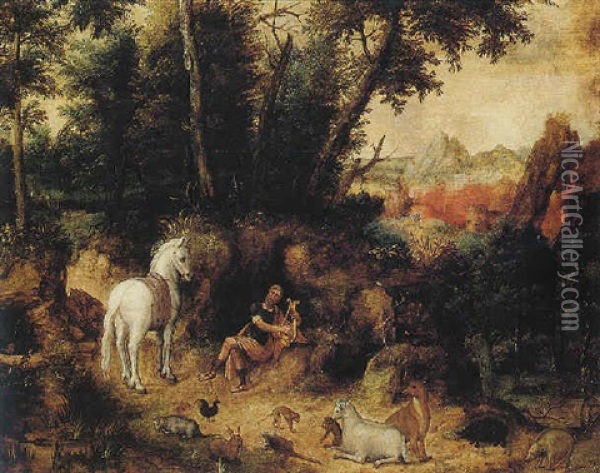 Orpheus Charming The Animals Oil Painting - Herri met de Bles