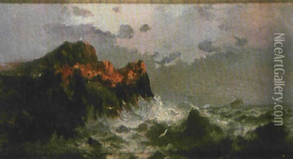 Mar Contra Las Rocas Oil Painting - Francisco Hernandez Monjo