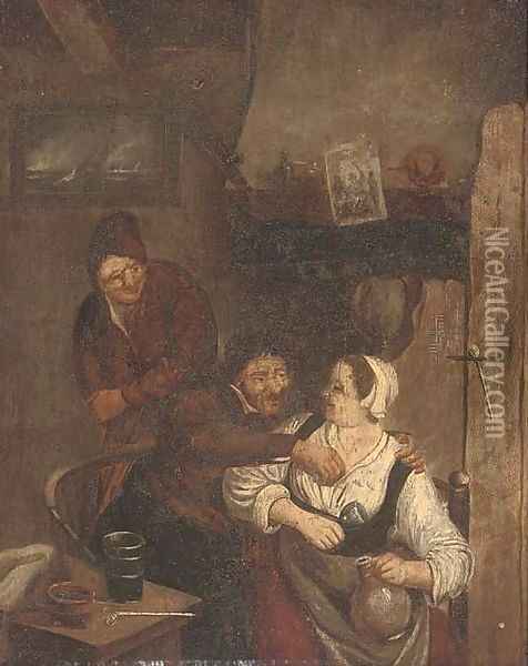 Amorous peasants in an interior Oil Painting - David The Younger Teniers