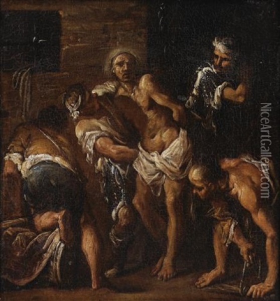 Le Christ A La Colonne Oil Painting - Giovanni Antonio Burrini