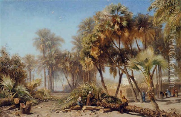 A Palm Grove, Luxor Oil Painting - Ernest Karl Eugen Koerner