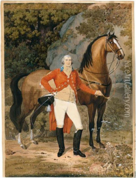 Portrait Of A Hunter With His Horse, In A Woodland Setting Oil Painting - Wolfgang-Adam Toepffer