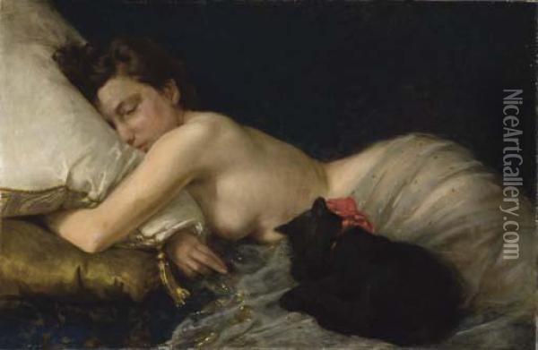 Nu Endormi Au Chat Noir Oil Painting - Guillaume Seignac
