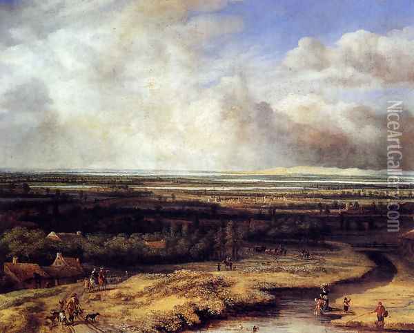 An Extensive Landscape with a Hawking Party Oil Painting - Philips Koninck