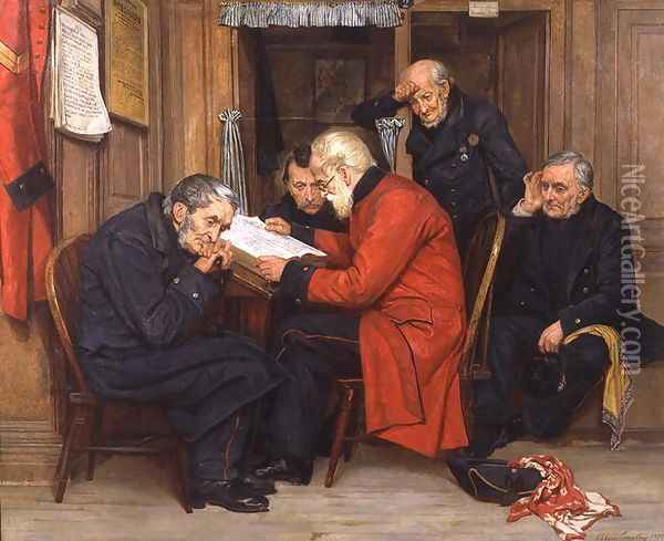 Chelsea Pensioners in the Long Wards, 1879 Oil Painting - Ellen Conolly