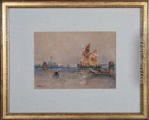 Fishing Boats In The Venetian Lagoon Oil Painting - Thomas Bush Hardy