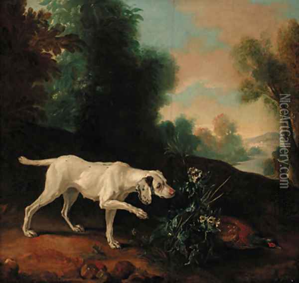 A pointer with a pheasant in a landscape Oil Painting - Jean-Baptiste Oudry
