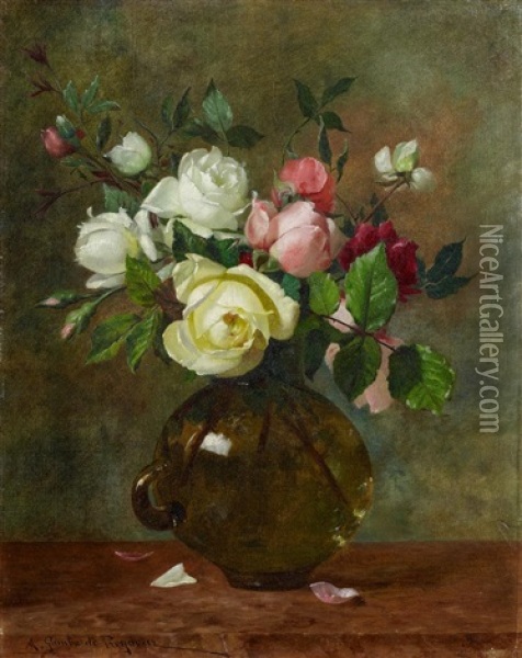 Stillleben Mit Rosen In Einer Glasvase Oil Painting - Jules-Alexandre Gamba De Preydour