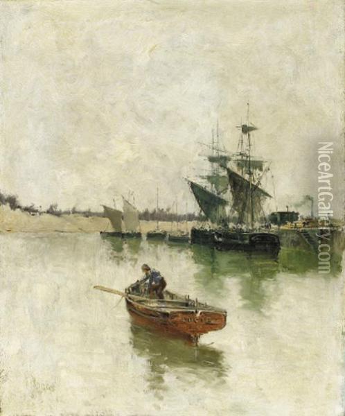 In The Harbour Oil Painting - Frank Myers Boggs