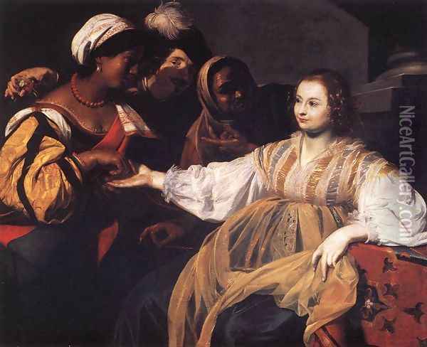 The Fortune Teller c. 1625 Oil Painting - Niccolo Renieri (see Regnier, Nicolas)
