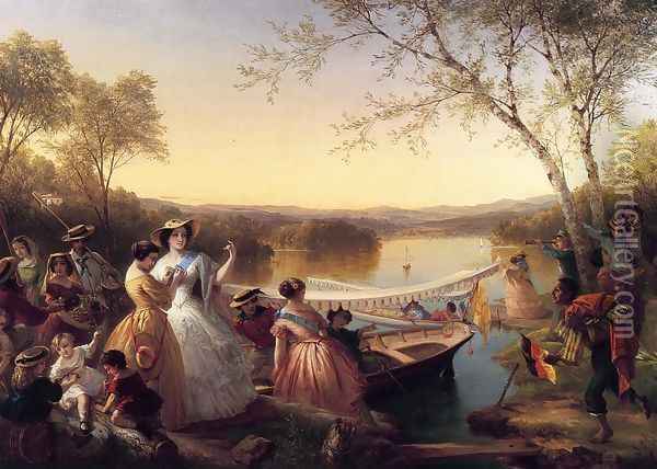 Reminiscences of Lake Mahopac, New York: Ladies Preparing for a Boat Race Oil Painting - Louis Lang