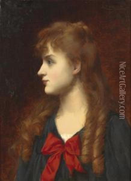 Portrait De Jeune Fille Oil Painting - Augustin Zwiller