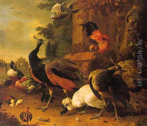 Birds in a Park 1686 Oil Painting - Melchior de Hondecoeter