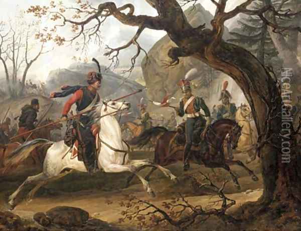 A Skirmish with the Cossacks during Napoleon's Russian Campaign of 1812 Oil Painting - Horace Vernet