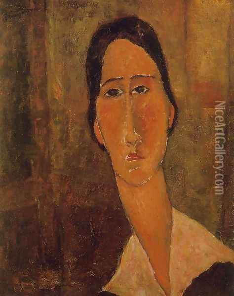 Jeanne Hebuterne with White Collar Oil Painting - Amedeo Modigliani