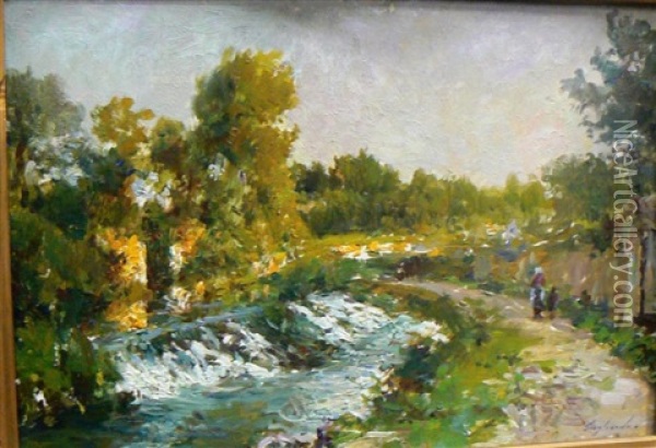 Paysage A La Riviere Oil Painting - Joseph Garibaldi