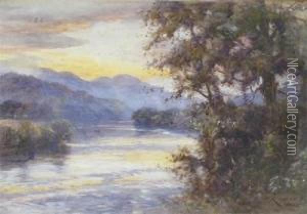 Twilight On The Lennard Below Pitlochry Oil Painting - James Scott Kinnear