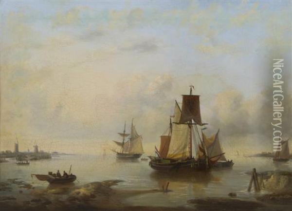 Ships In The Dutch Harbor Oil Painting - Louis Verboeckhoven