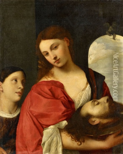 Salome With The Head Of John The Baptist (after Tizian) Oil Painting - Alessandro Varotari