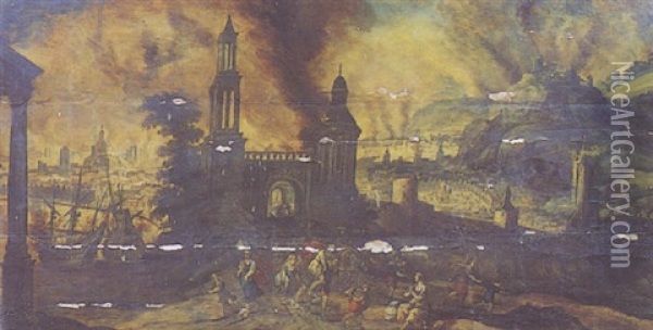L'incendie De La Ville De Troie Oil Painting - Kerstiaen Koninck