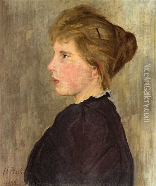 Portrait Einer Jungen Dame Im Profil Nach Links Oil Painting - Hermann Christian Plock