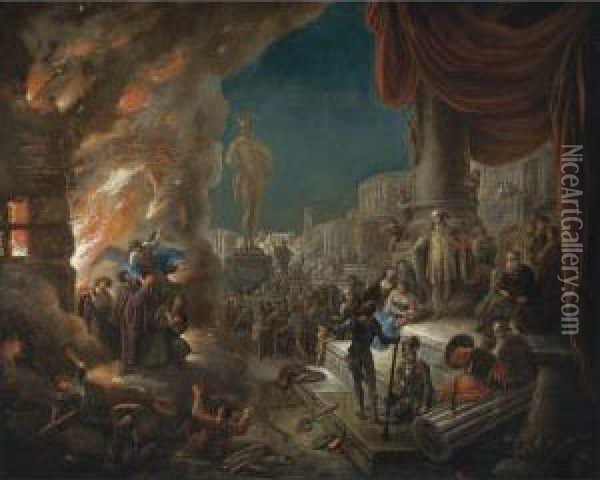 Shadrach, Meshach And Abednego In The Fiery Furnace Oil Painting - Jacob Willemsz de Wet the Elder