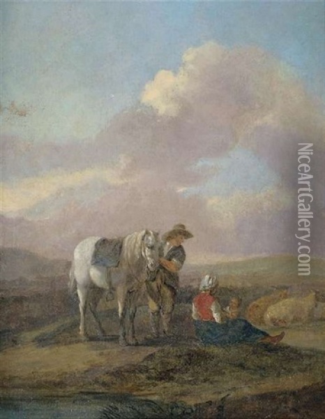 Bauernfamilie Vor Weidelandschaft Oil Painting - Johann Georg Pforr