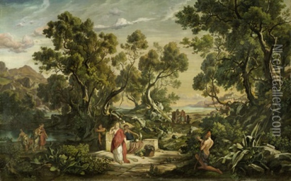 Odysseus Und Nausikaa (after Friedrich Preller) Oil Painting - Anton Castell