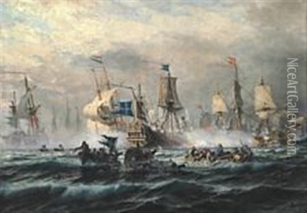 The Battle Of Koge Bay 1 July 1677 Oil Painting - Christian Ferdinand Andreas Molsted