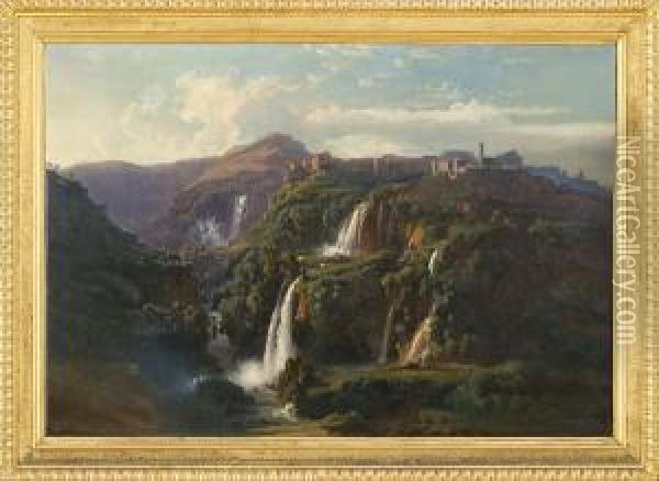 Veduta Delle Cascate Di Tivoli Oil Painting - Johann Jakob Frey