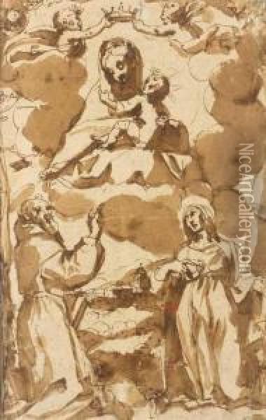 La Vierge Du Rosaire Oil Painting - Antonio Cimatori