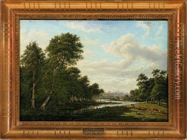 View Over Chiemsee Seen From Seebruck Oil Painting - Frederik Christian Jacobsen Kiaerskou