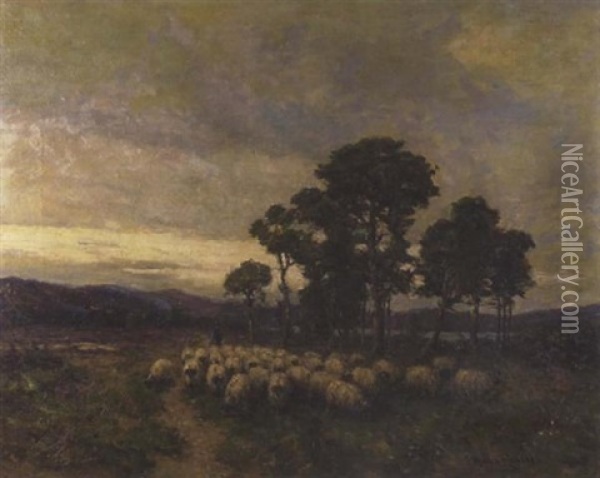 Herder And Sheep Oil Painting - George Horne Russell
