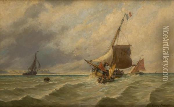Bateaux De Peche Au Large De Douvres Oil Painting - Jacob Eduard Van Heemskerck Van Beest
