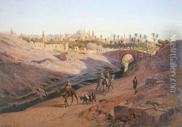 A view of Cairo from the north with the White Mosque, one of 24 illustrations produced by G.W. Seitz, printed c.1873 Oil Painting - Carl Friedrich H. Werner