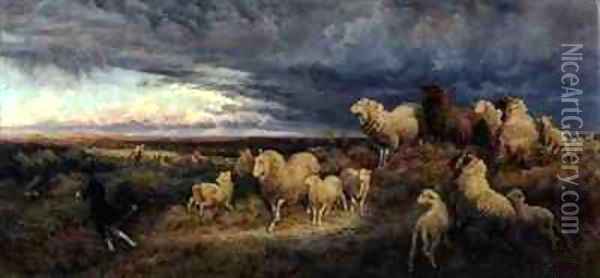 Approaching Thunderstorm Flocks Driven Home Picardy Oil Painting - Henry William Banks Davis