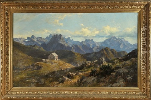 Edmund-probst-haus Am Nebelhorn Mit Blick Uber Die Allgauer Alpen Oil Painting - Edward Theodore Compton