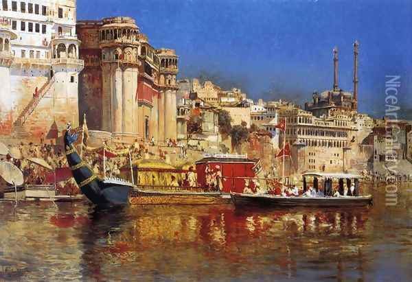 The Barge Of The Maharaja Of Benares Oil Painting - Edwin Lord Weeks