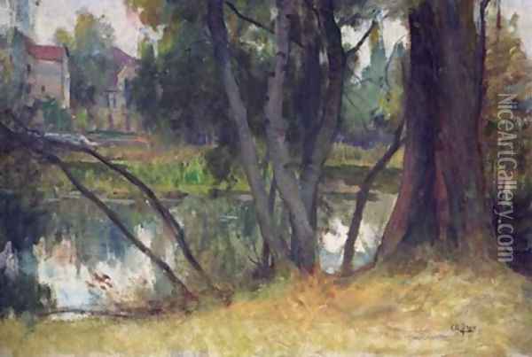 Paysage près de sa maison de Fouras (Landscape close to the artist's house in Fouras) Oil Painting - Lenoir Charles Amable