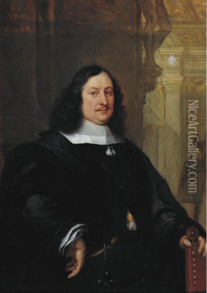 Sold By The J. Paul Getty Museum To Benefit Future Painting Acquisitions
 

 
 
 

 
 Portrait Of David Teniers, Three-quarter Length, Wearing A Black Cloak And White Collar, Resting His Left Hand On Oil Painting - Philips Fruytiers