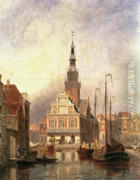The Weighing House, Alkmaar, Holland Oil Painting - Pieter Cornelis Dommershuijzen