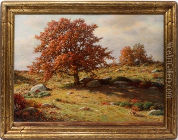 Fall Landscape With Low Tree Oil Painting - E.A. Poole