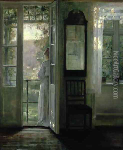 Girl Standing on a Balcony Oil Painting - Carl Vilhelm Holsoe