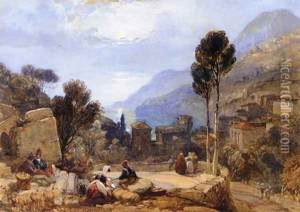 View of Mount Etna from Taormina, Sicily Oil Painting - William Clarkson Stanfield