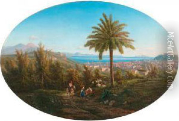 View Of Naples. Oil Painting - Achille Solari