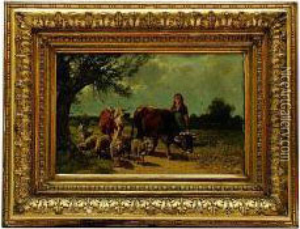 Campesina Con Vacas Oil Painting - Gustav Ranzoni