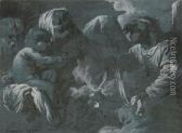 La Vierge Et L'enfant Avec Joseph Et Un Ange Devant Eux Oil Painting - Jean Jacques II Lagrenee