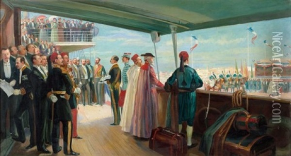 L'inauguration Du Port De Sfax Le 25 Avril 1897 Oil Painting - Jose Belon
