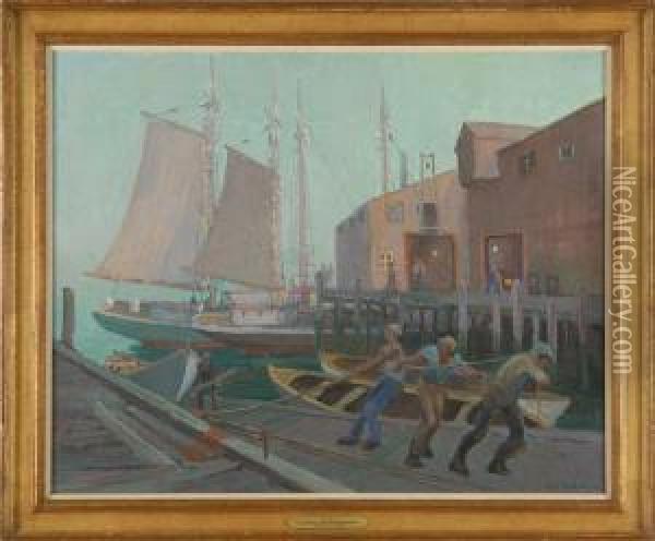 Docks Oil Painting - Carl Harold Nordstrom